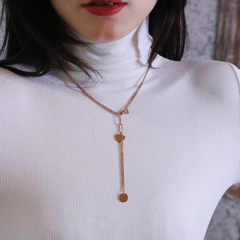 Long Tassel Heart And Round Drop Necklace