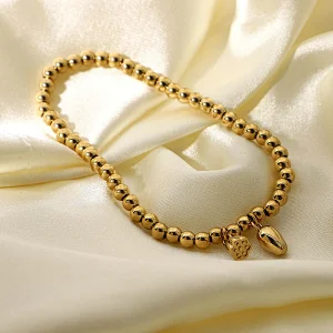 Small Lotus Pendant Bead Bracelet Stainless Steel