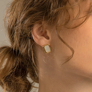 18K Gold Plating Rectangle Shell Stud Earrings Wholesale