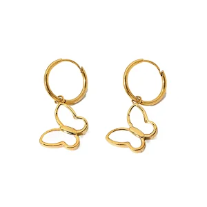 18K Gold Natural Shell Butterfly Pendant Earrings For Women