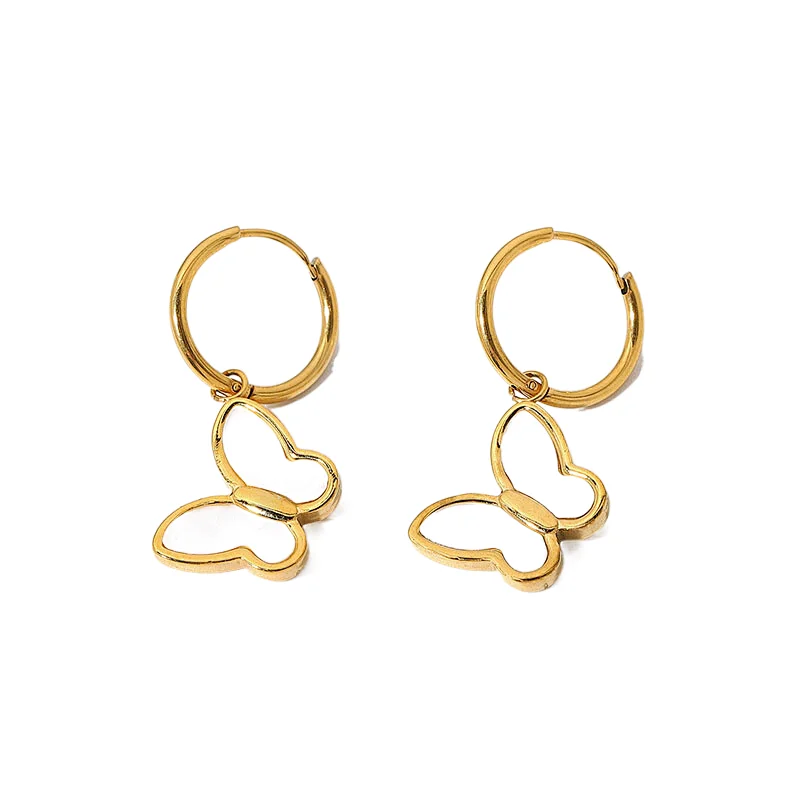 18K Gold Natural Shell Butterfly Pendant Earrings For Women