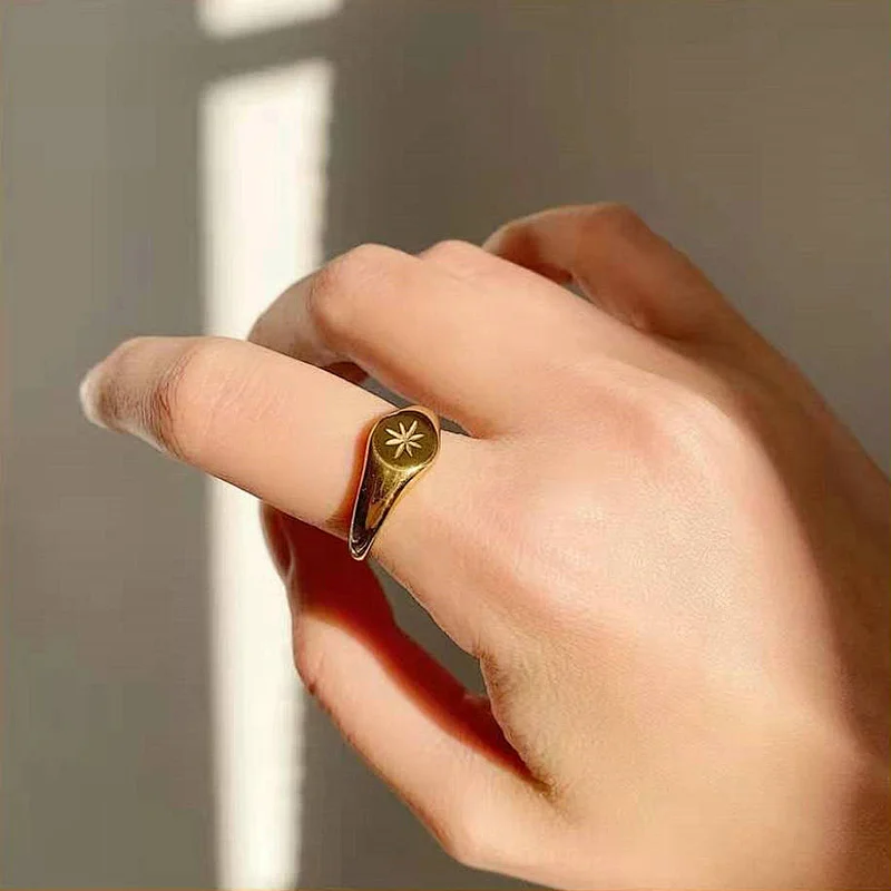 Stainless Steel Ring Fashion Engrave Geometric Pattern Ring