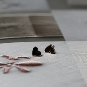Rose Gold Plate Earrings Black Heart Earrings Custom