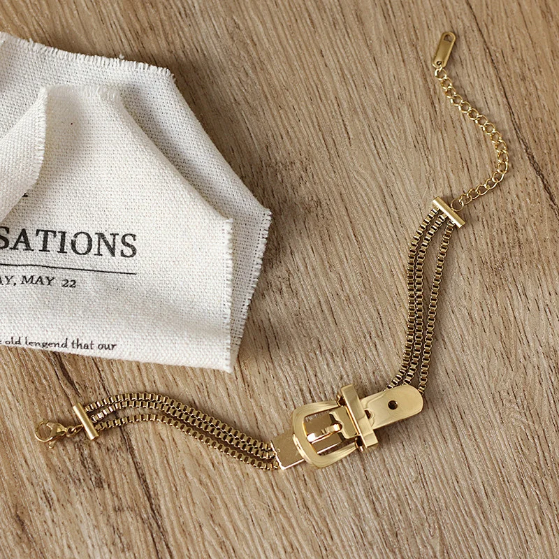 Hip Hop Style Belt Buckle Three Layer Chain Bracelet