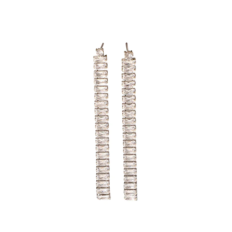 New Steel Gold Long Zirconia Drop Tassel Earrings