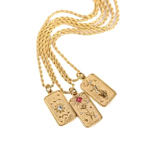316L Rectangle Pendant Cubic Zirconia Necklace