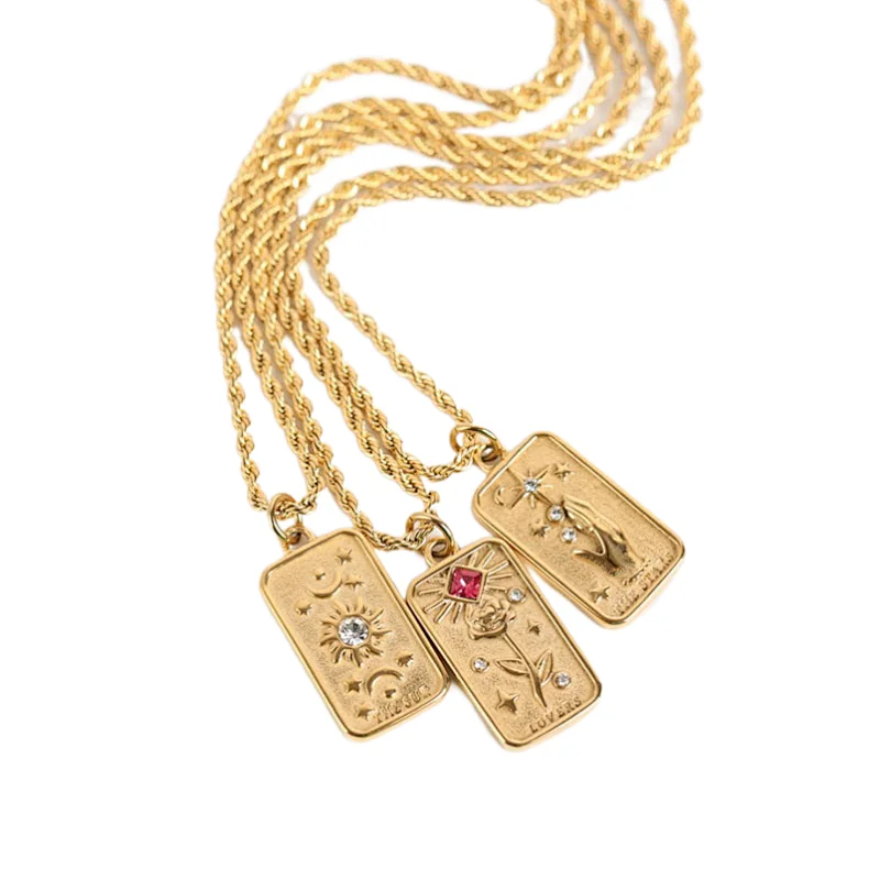316L Rectangle Pendant Cubic Zirconia Necklace