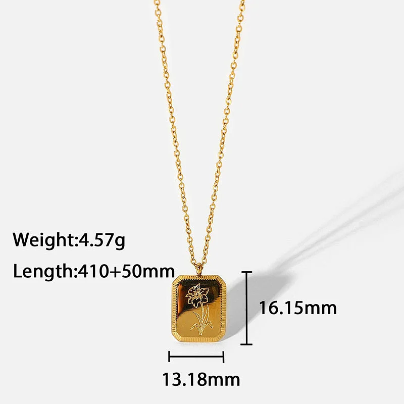 New 18k Gold Plated Engraved Necklace Flower Pendant Necklace