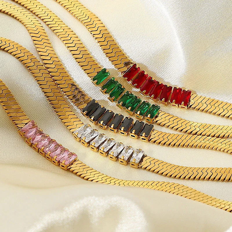 18K Gold Stainless Steel Rectangular Zircon Women Bracelet
