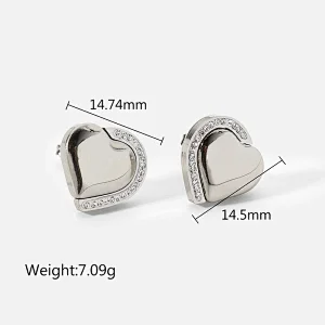 Simple Titanium Steel Stud Earrings Heart Zircon Earring