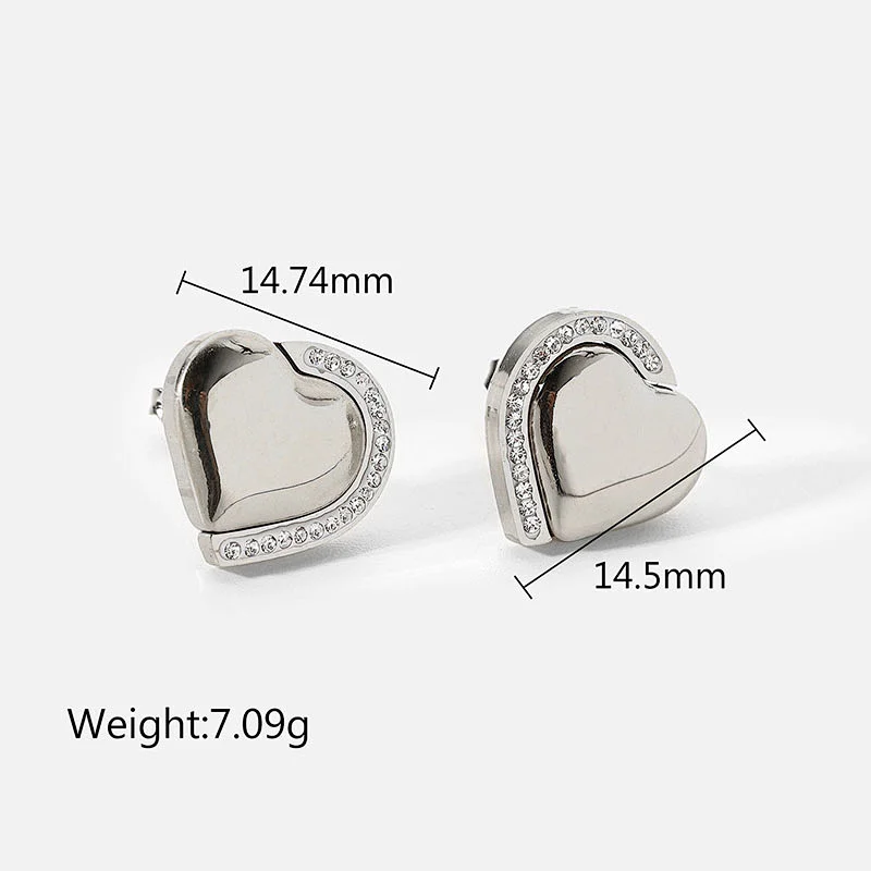 Simple Titanium Steel Stud Earrings Heart Zircon Earring