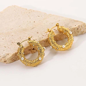 Gold Plated Earrings Pearl Zircon Stainless Steel Earrings