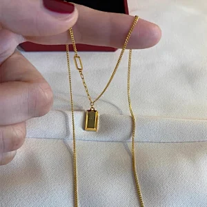 Stainless Steel Gold Brick Pendant Necklace Customized