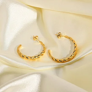 Gold Twist Hoop Earrings 18K Stainless Steel Hoop Earrings