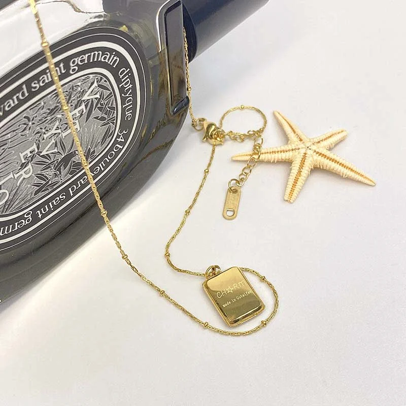 18K Gold Plated Steel Rectangle Custom Letter Necklace