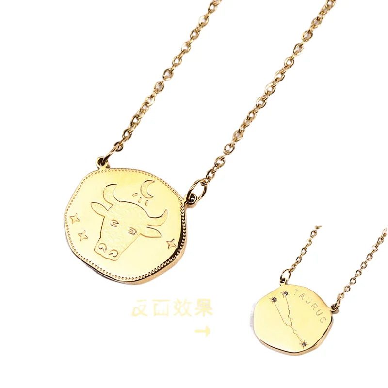 Trend Stainless Steel Zodiac Sign Charm Series Necklace