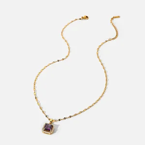 Fashion Necklace Purple Steel Zircon Pendant Necklace Women