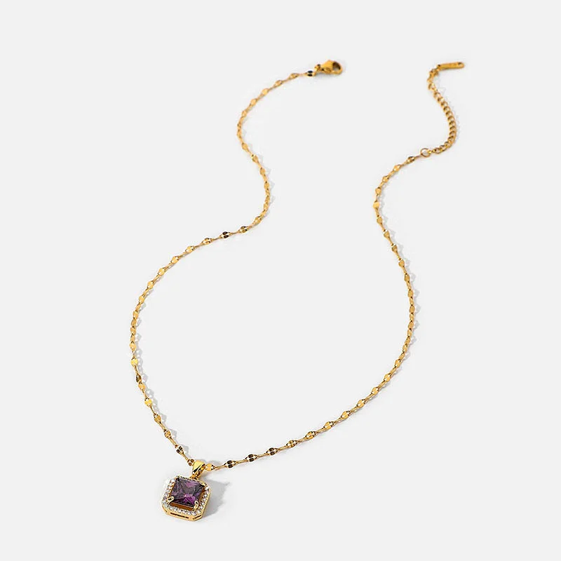 Fashion Necklace Purple Steel Zircon Pendant Necklace Women