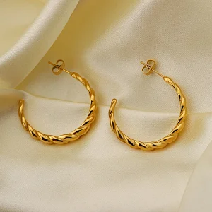 Gold Twist Hoop Earrings 18K Stainless Steel Hoop Earrings