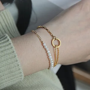 Pearl Geometric Circle Two-Piece Bracelet Set Customize