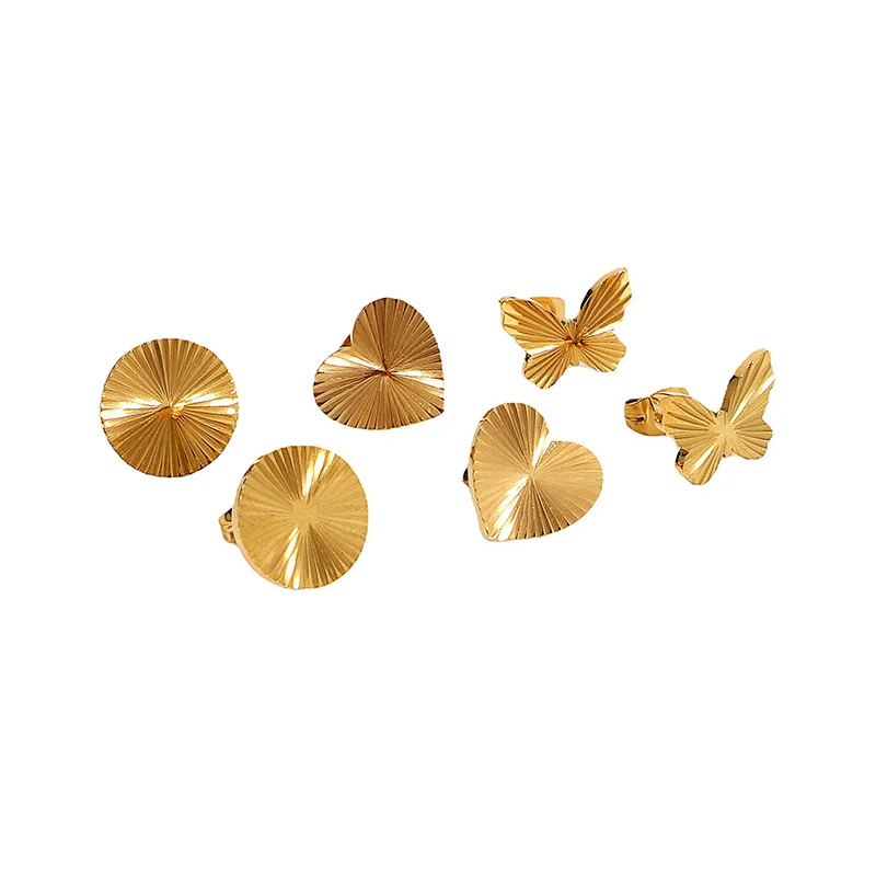 18K Gold Plated Titanium Steel Butterfly Heart Stud Earrings
