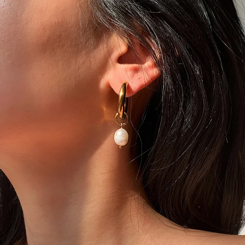 Freshwater Pearls Drop Earrings Gold Plated Earrings for Girl