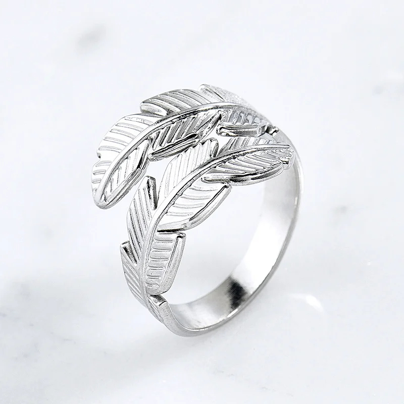 Adjustable Silver Feather Stainless Steel Rings Manufacturer