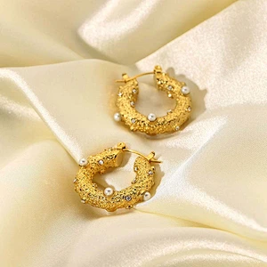 Gold Plated Earrings Pearl Zircon Stainless Steel Earrings