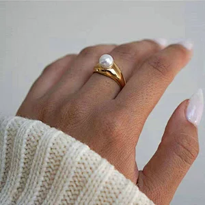 Stainless Steel Ring Fashion Freshwater Pearls Ring