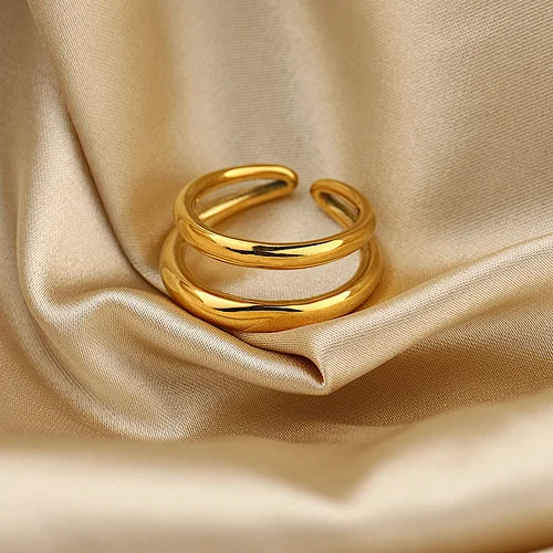 18K Gold Plated Double Ring Waterproof Jewelry Steel Ring