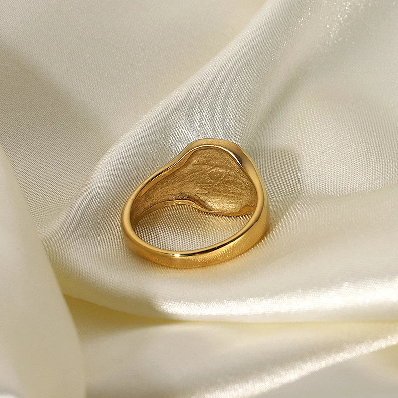 Gold Engraved Star Moon Stainless Steel Metal Ring