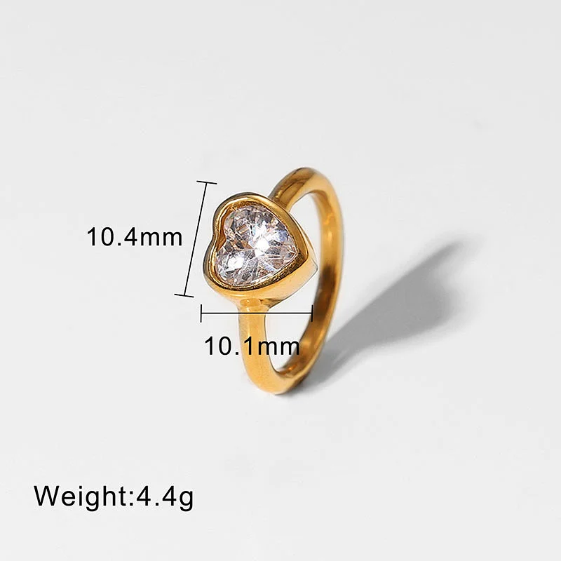Heart Shaped Colored Zircon Ring For Women Stainless Steel