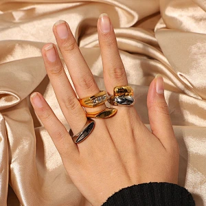New Zircon Ring Stainless Steel Geometric Zircon Ring Party