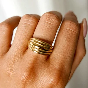 18K Gold Plated Ring Stainless Steel Threaded Textured Ring