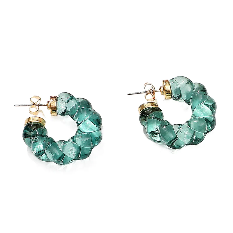Solid Color Clear Resin C-Shaped Twist Earrings For Women