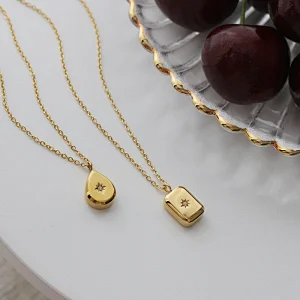 18K Gold Plated Zirconia Drop Eight Awn Star Pendant Necklace