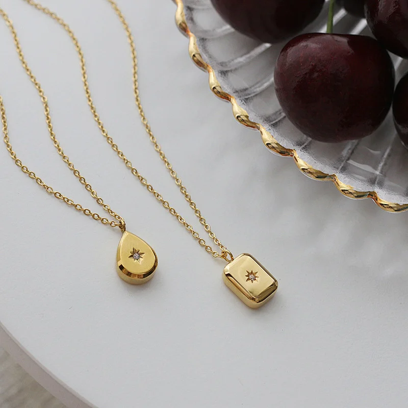 18K Gold Plated Zirconia Drop Eight Awn Star Pendant Necklace