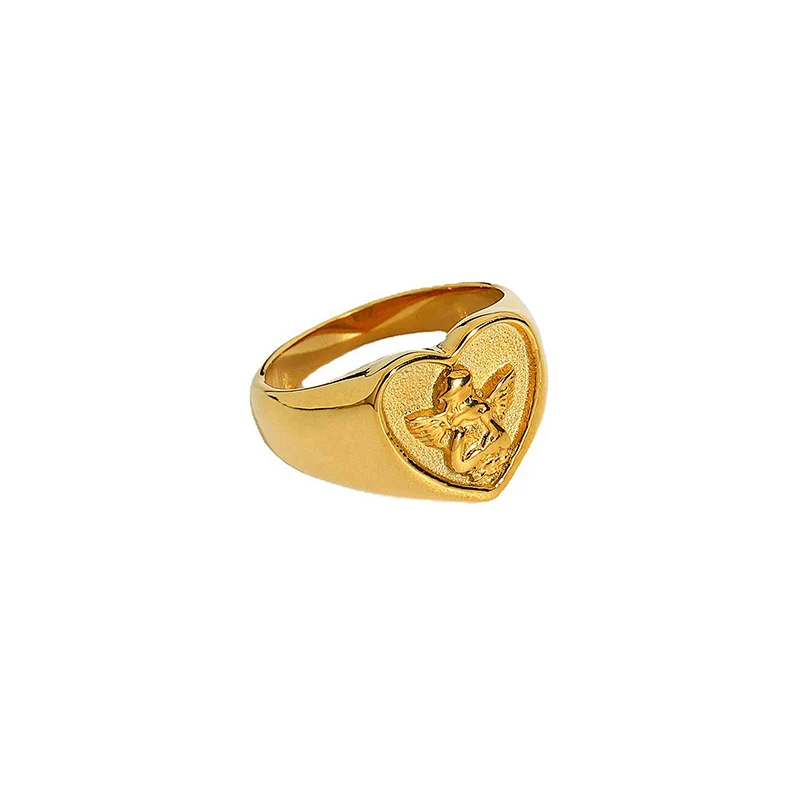 Vintage Steel Ring 18k Gold Plated Engraved Women's Ring