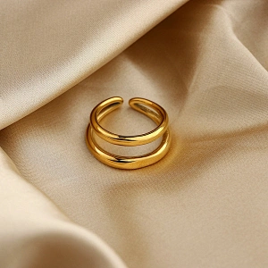18K Gold Plated Double Ring Waterproof Jewelry Steel Ring