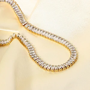 18K Gold Plated Women Steel Chain With Full Diamond Necklace