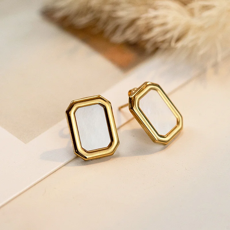 18K Gold Plating Rectangle Shell Stud Earrings Wholesale