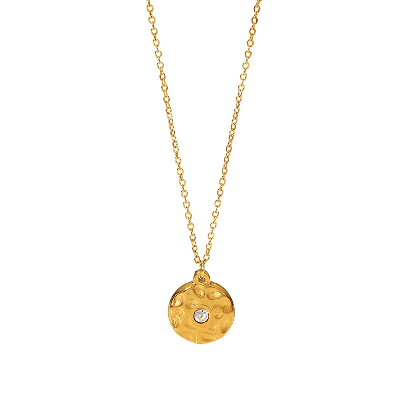 Gold Color Stainless Steel Zircon Pendant Necklace