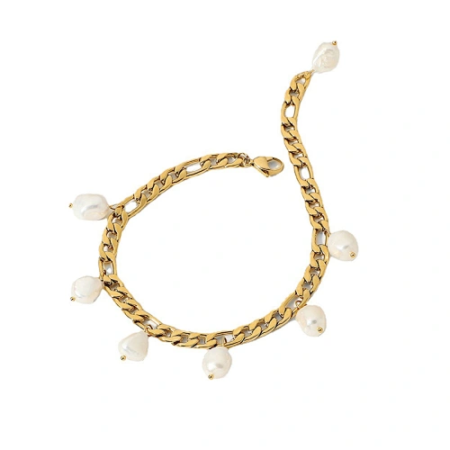 Stainless Steel Anklet Figaro Pearl Pendant Anklet Women