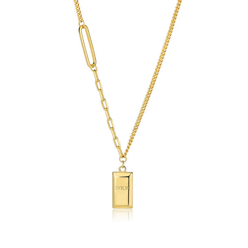 Stainless Steel Gold Brick Pendant Necklace Customized