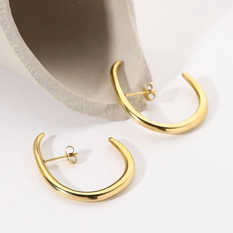 18K Gold Plated Basic Simple Steel Post Hoop Earrings