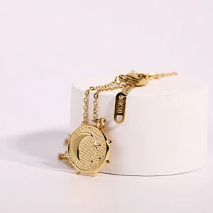 Moon Star Pendant Stainless Steel Chain Necklace