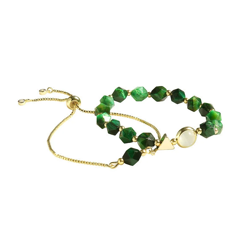 Simple Layered Chain Bracelet Green Natural Stone Bracelet