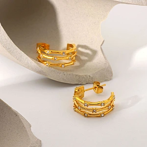 Gold Plated 18K Earrings Steel C-Shaped Hollow Stud Earrings
