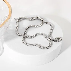 Rhodium Plated Zircon Steel Chain Necklace For Ladies