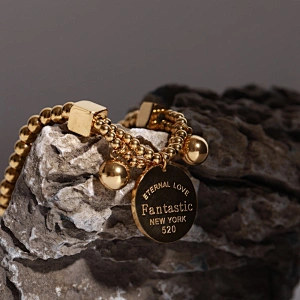 Letter Engrave Charm Bead Stainless Steel Bracelet Custom